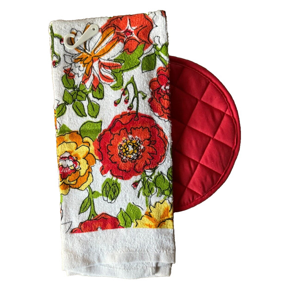 Mainstays Quilted Pot Holder & Kitchen Towel Set Of 2 Multi-Colored b5 - Picture 2 of 2